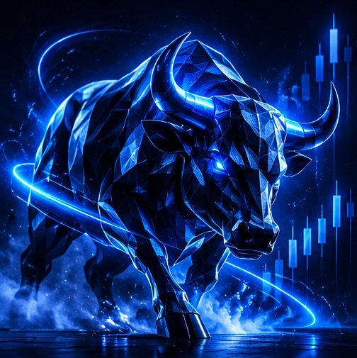Blue bull representing trading ambition