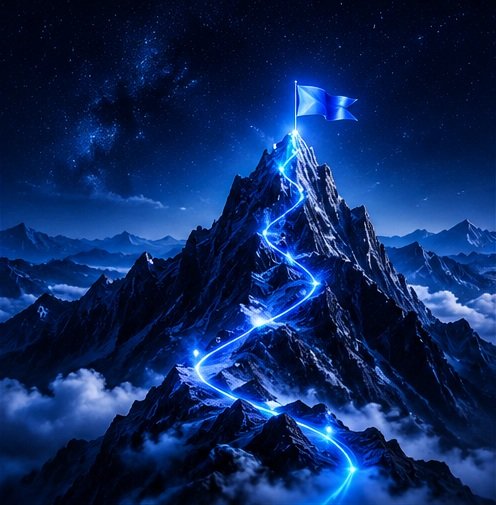 Glowing mountain representing a trader's journey