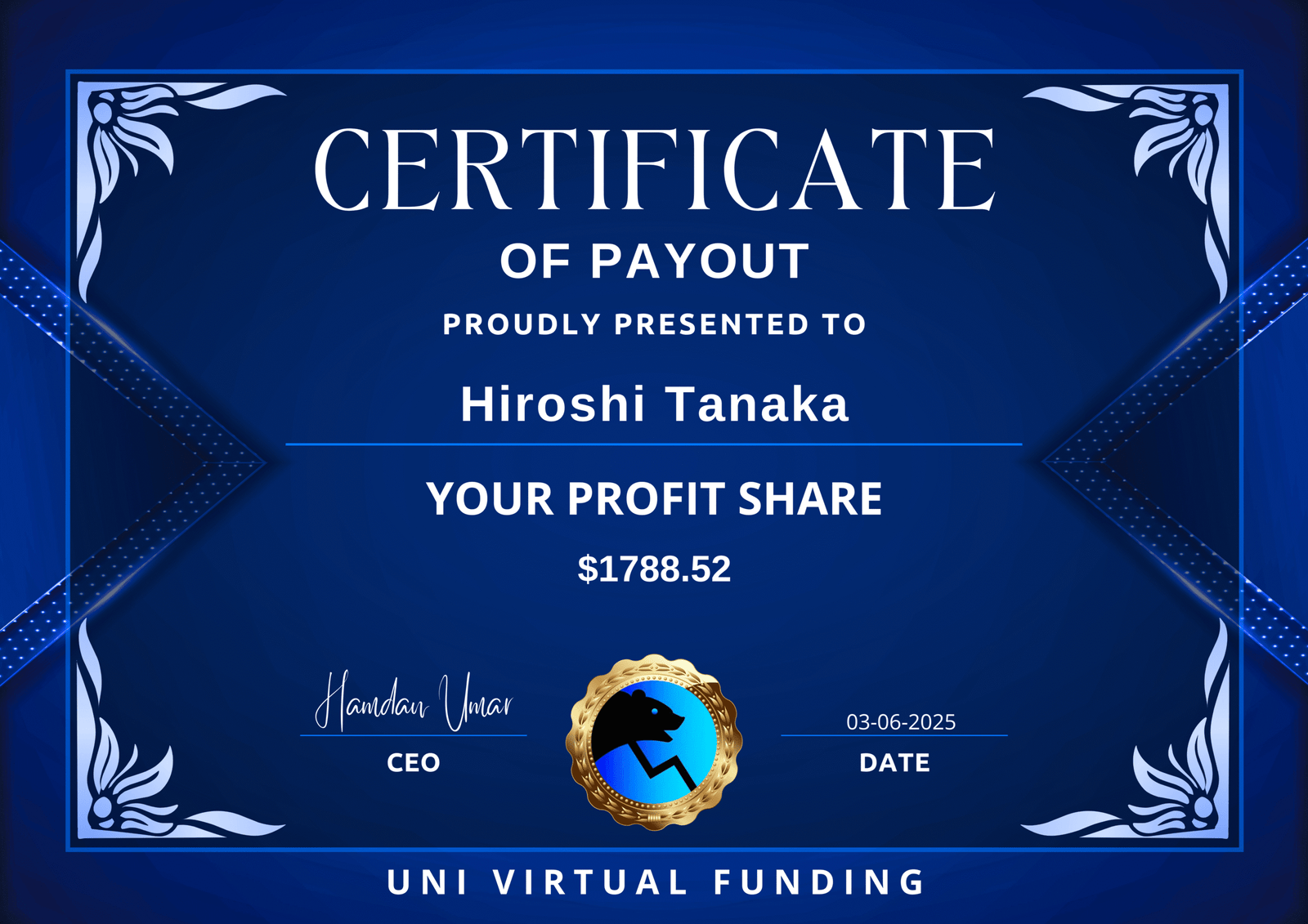 Hiroshi Tanaka Certificate