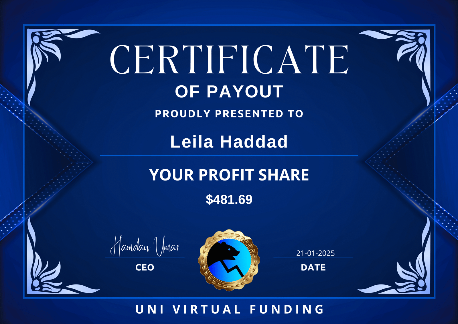 Leila Haddad Certificate