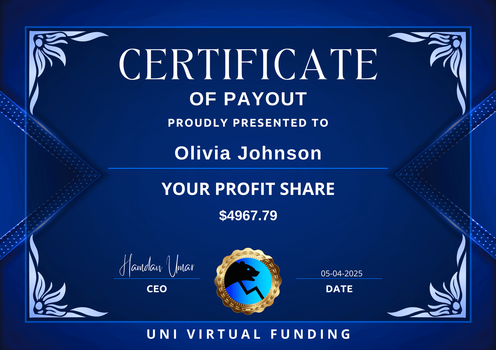 Olivia Johnson Certificate